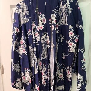 Navy Floral Geisha Print Kimono cover-up